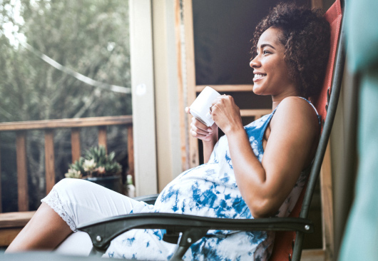 Mother drinking coffee